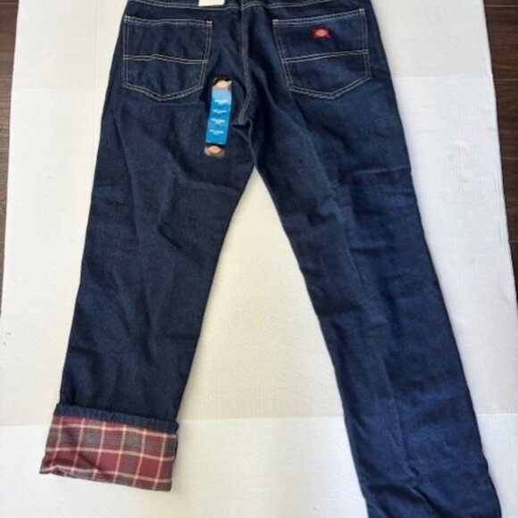 Dickies Flannel Lined Relaxed Fit Jeans 12R Dark Wash Cuff Warm Utility Campus - Picture 3 of 10
